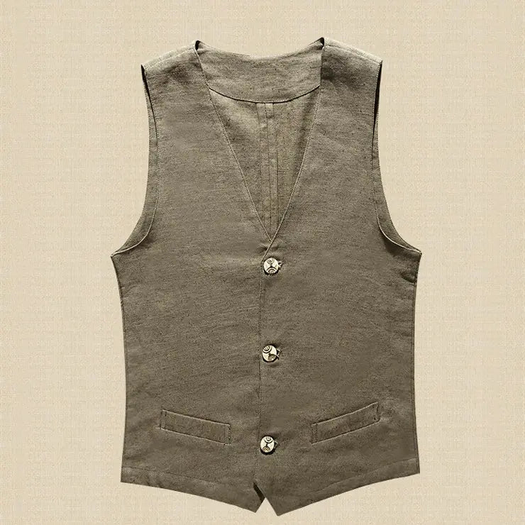 Men's Linen Vest and Cotton-Linen Sleeveless Jacket
