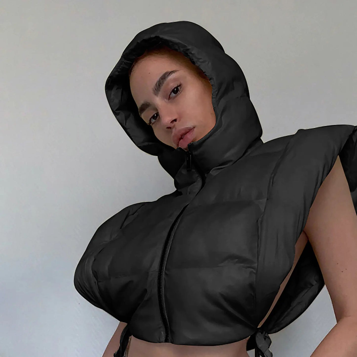 Fashionable Women's Autumn Hooded Jacket with Side Slits