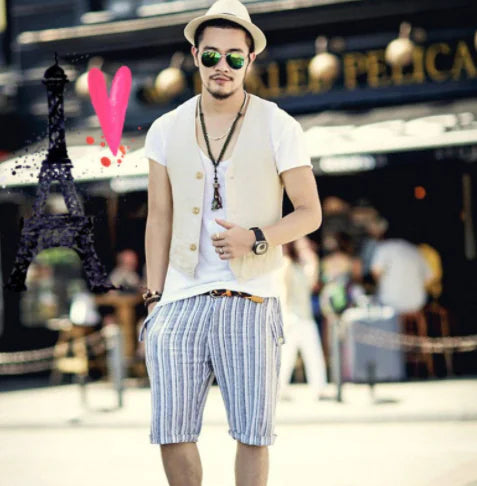 Men's Linen Vest and Cotton-Linen Sleeveless Jacket