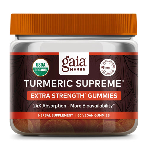 Gaia Herbs Turmeric Supreme Extra Strength Gummies - Supports Swelling Relief to Help Maintain an Active Lifestyle - Lemon Ginger Flavor Turmeric Gummies - 60 Vegan Organic Gummies(20-Day Supply)