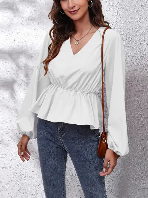 Elegant Women's Casual Shirt with Lantern Sleeves