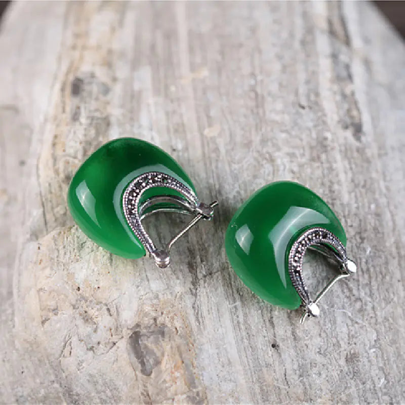 925 Silver Vintage Cat's Eye Stone Earrings (Gift)