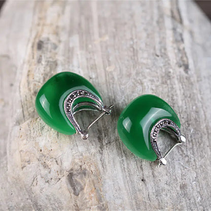 925 Silver Vintage Cat's Eye Stone Earrings (Gift)