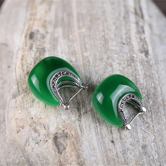 925 Silver Vintage Cat's Eye Stone Earrings (Gift)