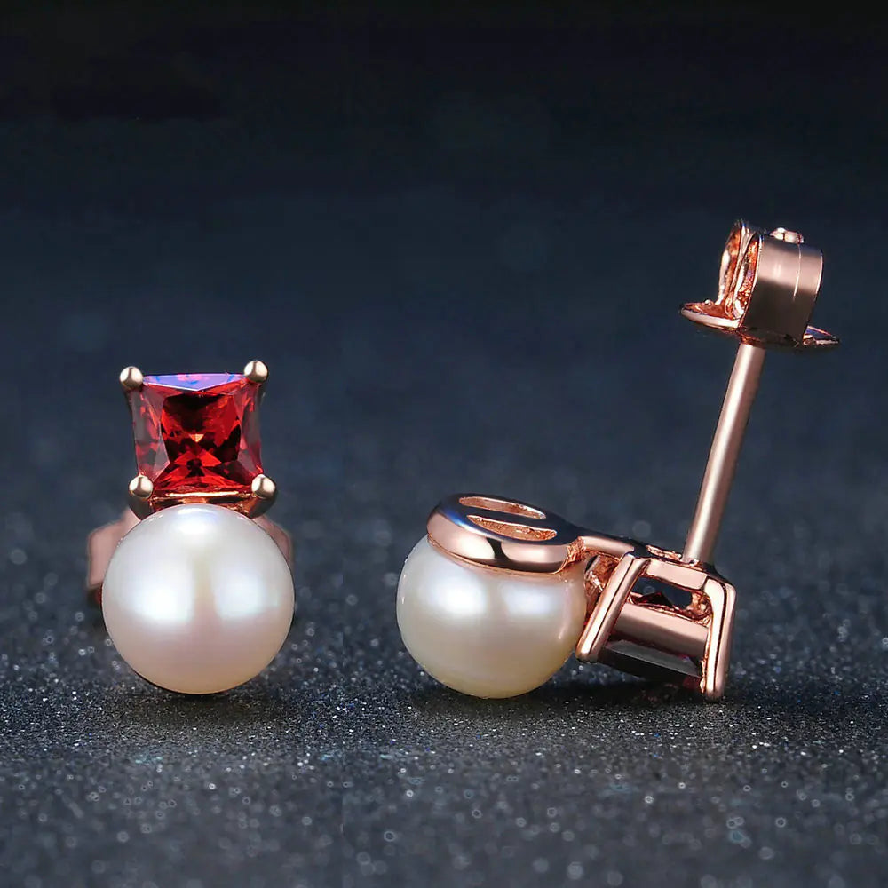 Elegant 925 Silver Earrings with Garnet and Pearls
