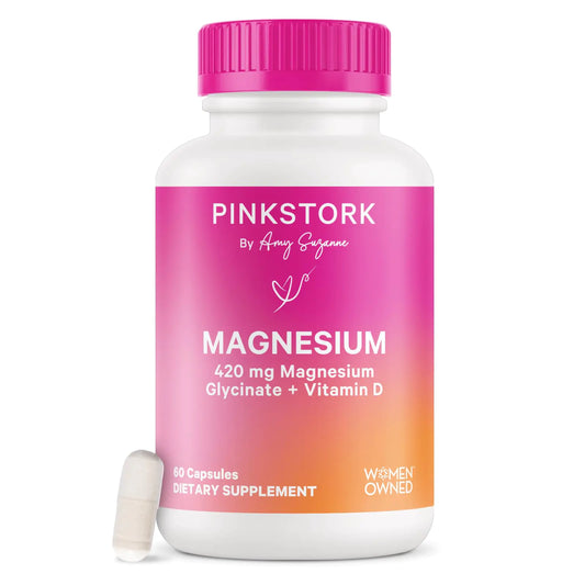 Pink Stork Magnesium Glycinate with Vitamin D - Magnesium Supplement for Women to Support Natural Calm Mood and Sleep - Hormone Balance for Women - 60 Capsules 1 Month Supply
