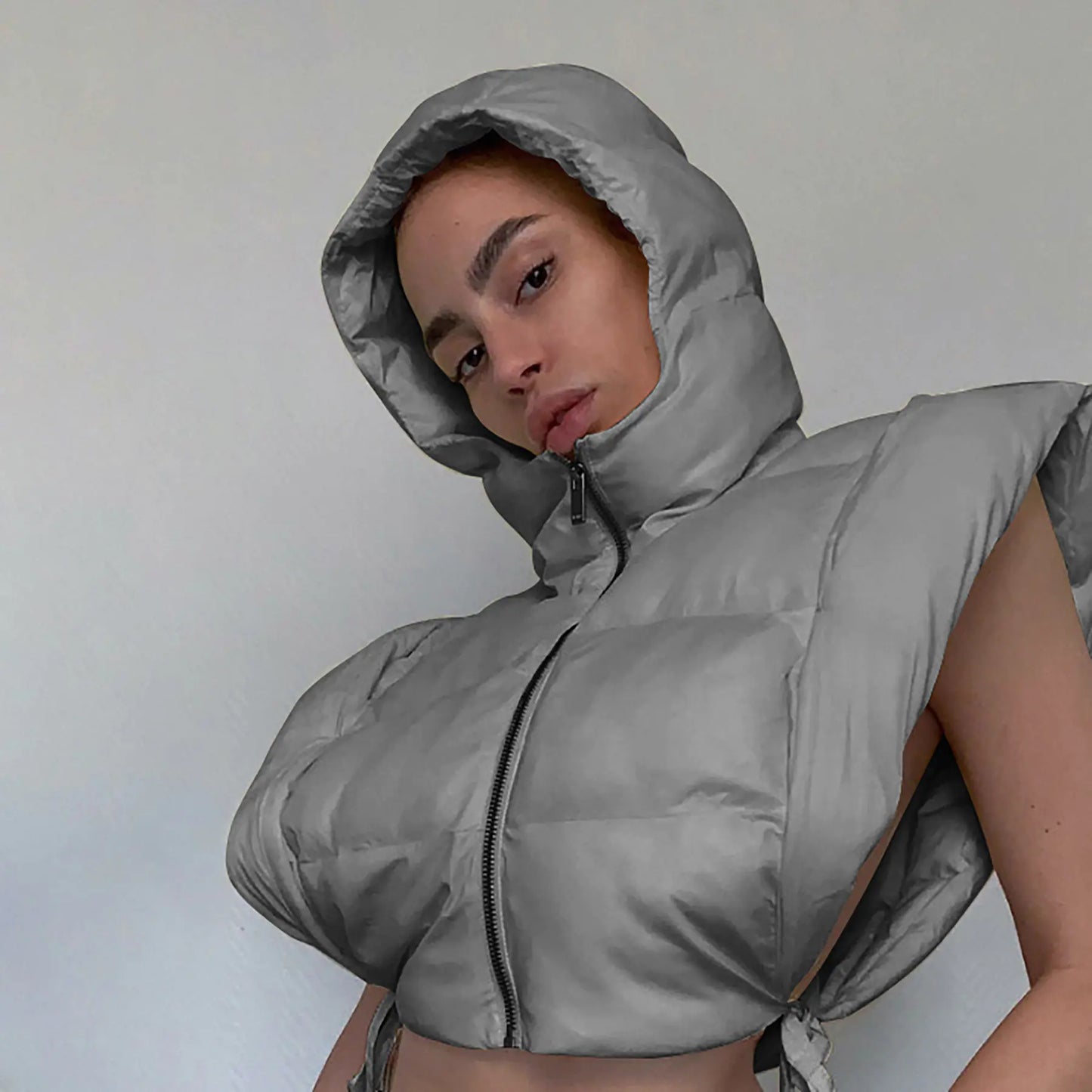 Fashionable Women's Autumn Hooded Jacket with Side Slits