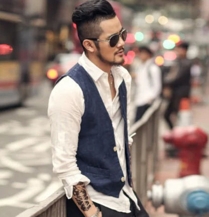 Men's Linen Vest and Cotton-Linen Sleeveless Jacket
