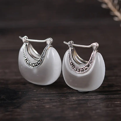 925 Silver Vintage Cat's Eye Stone Earrings (Gift)