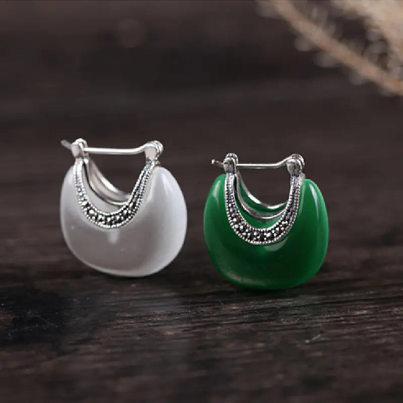 925 Silver Vintage Cat's Eye Stone Earrings (Gift)