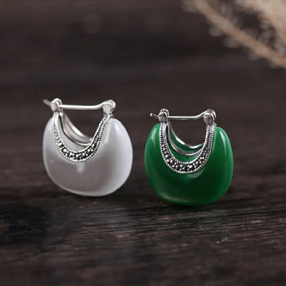 925 Silver Vintage Cat's Eye Stone Earrings (Gift)