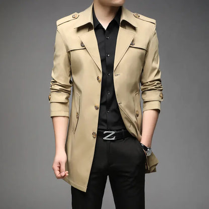 Men's Mid-Length Casual Windbreaker Jacket (Spring/Autumn)